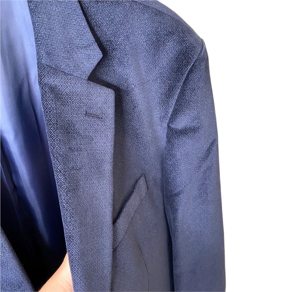 Alan Flusser Blue Textured Diamond Print Sportscoat Jacket Blazer Size 46L - Picture 4 of 9